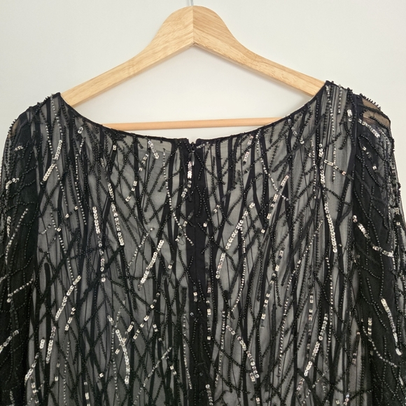 St. John Black Silk Hand Beaded Short Sleeve Caviar Dress - Picture 7 of 7